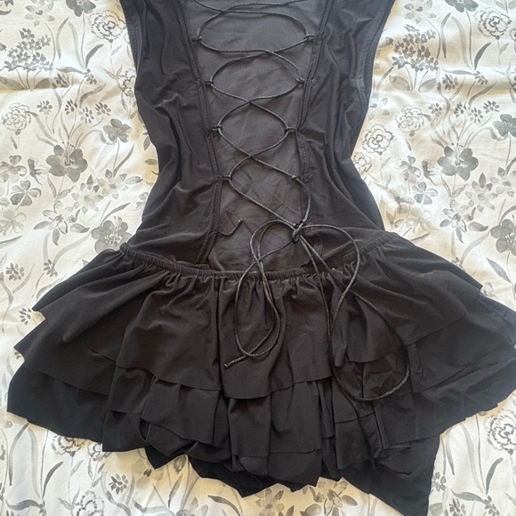 PrettyLittleThing Black Slinky Frill Hem Micro Mini Dress Size 6 - Picture 10 of 12